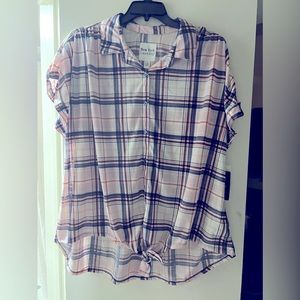 NWT New York Laundry Tie Front Plaid Buttom up Women’s Plus size 3X Blouse shirt